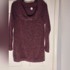 Vtg Sun&Moon L Burgundy Knit Lngslv ANGORA Blend Cowl Neck Women's Sweater